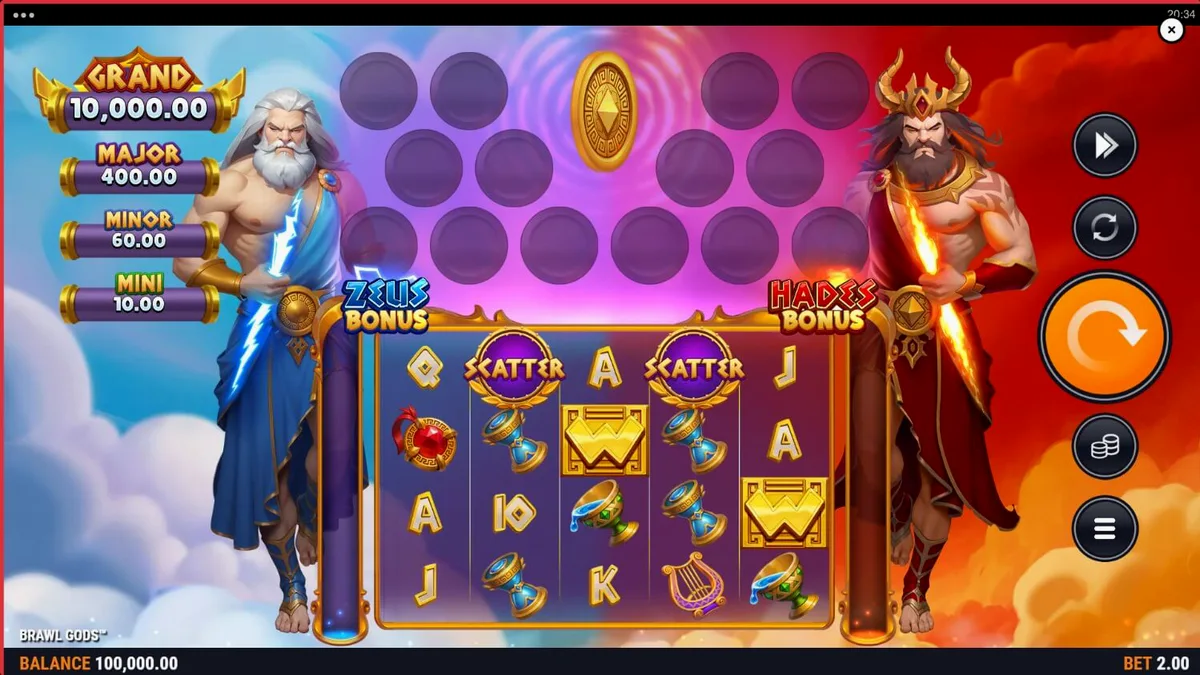 Tampilan visual slot Brawl Gods dengan tema Zeus dan Hades