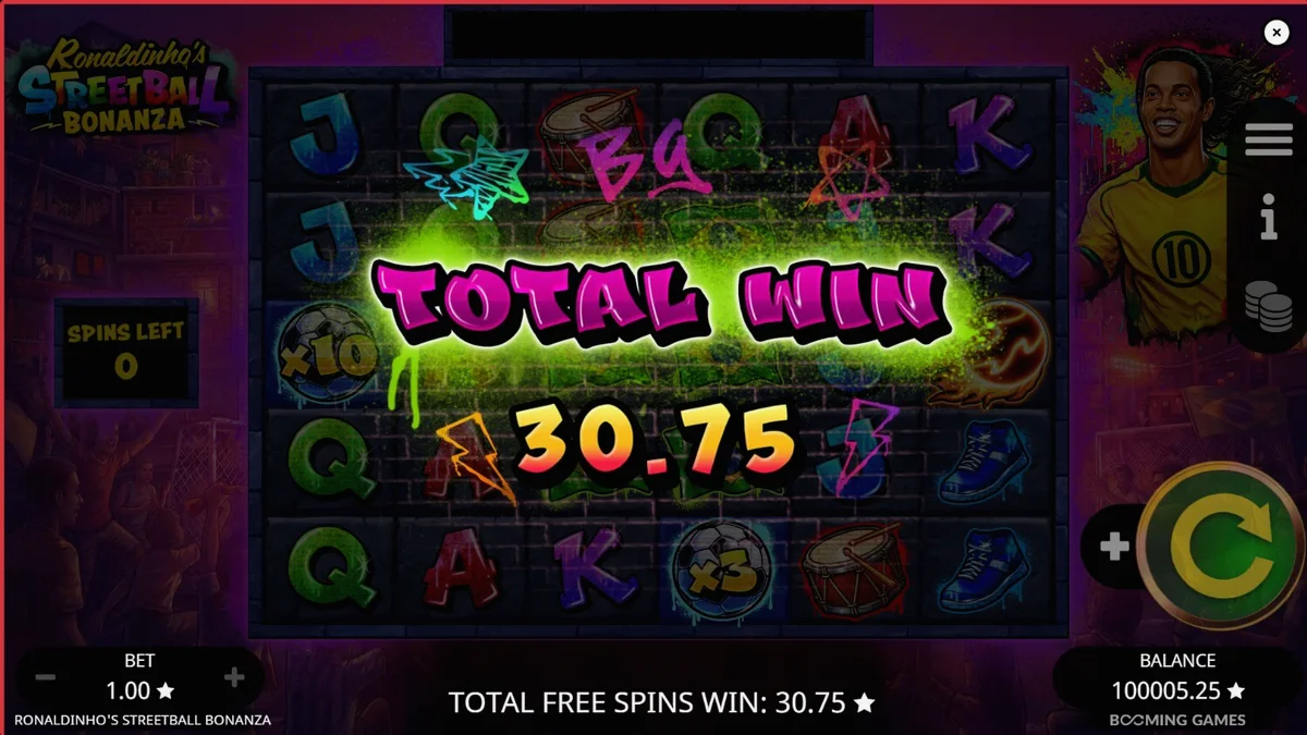 Ronaldinho’s Streetball Bonanza slot game interface